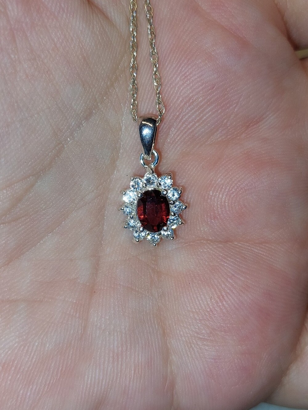 Red Garnet Halo Pendant Necklace